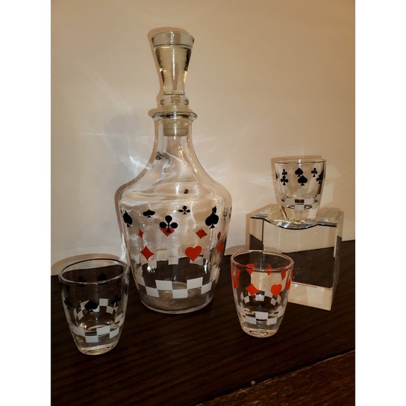 Vintage Verrerie D'Arques France Poker Card Decanter w/3 Shot Glasses - Picture 16 of 16